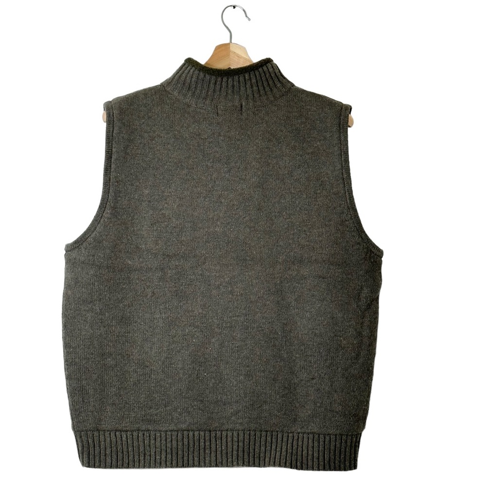 VTG L.L Bean Lambswool Blend Men's Olive Zip Up Sweater Vest Fleece Lined Sz L - Picture 2 of 11